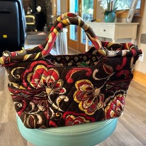 Vera Bradley Puccini Gabby Purse Handbag Tote Quilted Brown Red Yellow Floral